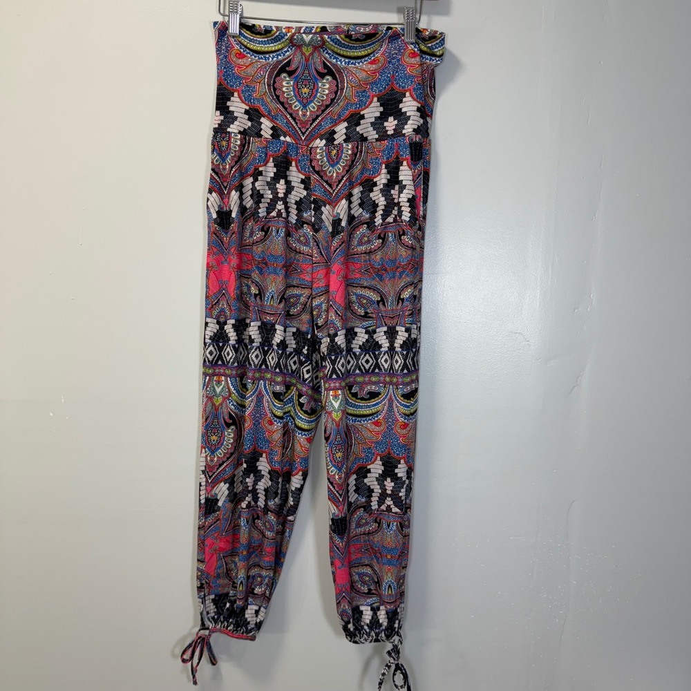 Onzie Womens Paisley Harem Pants Multi-Color High Rise Boho Yoga M/L Lightweight